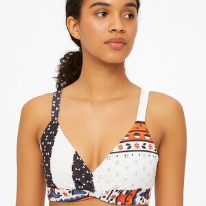 Women’s XL Plunge V Neck Bralette  Top Black White Orange Print NEW